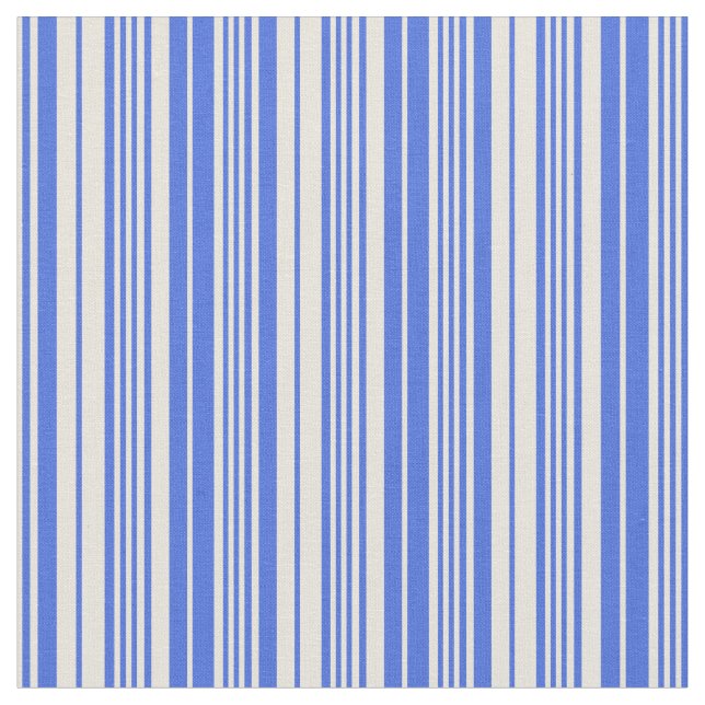 Royal Blue and Beige Coloured Lines Fabric (Close Up)