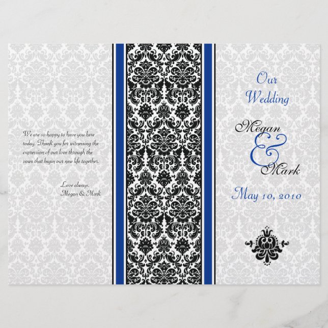 Royal Blue and Black Damask Wedding Program (Front)