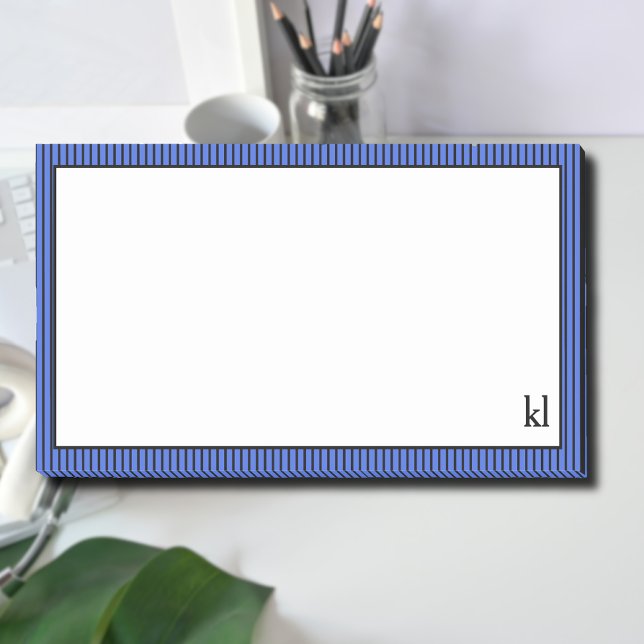 Royal Blue and Black Striped Border | Monogram  Post-it Notes (Creator Uploaded)