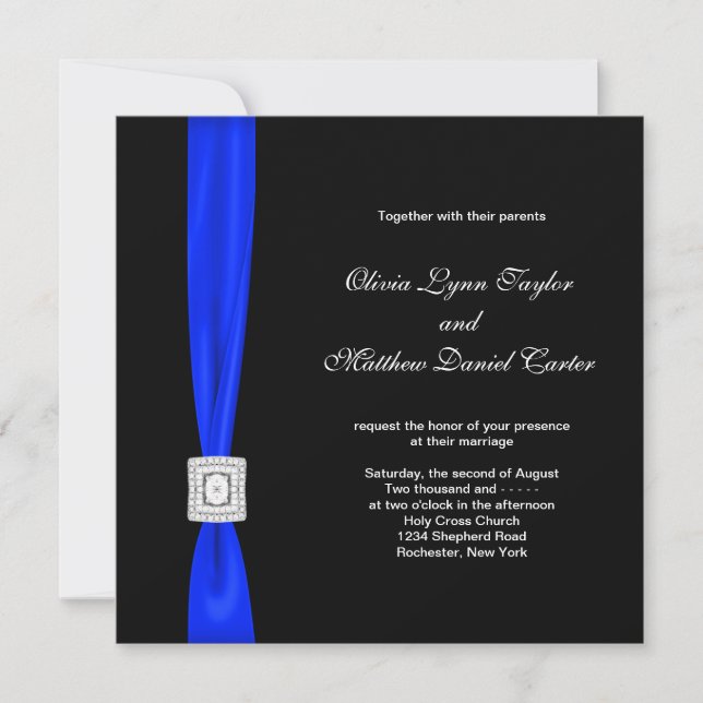 Royal Blue and Black Wedding Invitation (Front)