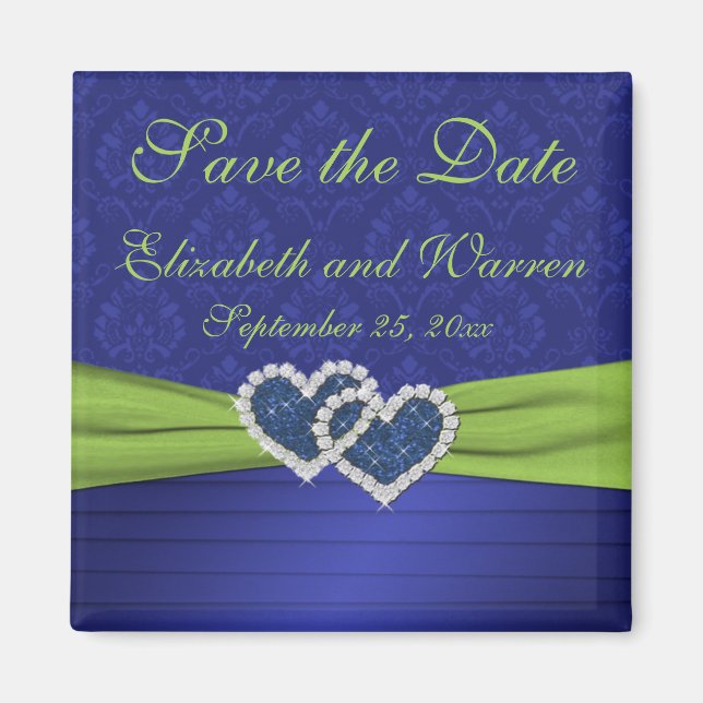 Royal Blue and Chartreuse Damask Magnet (Front)