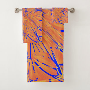 Royal Blue And Citrus Orange Tropical Art Design Bath Towel Set