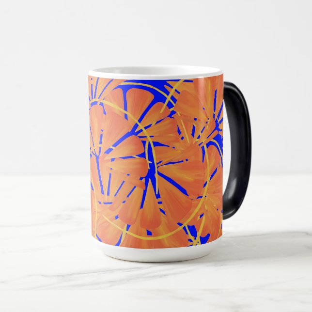 Royal Blue And Citrus Orange Tropical Art Design Magic Mug (Front Right)
