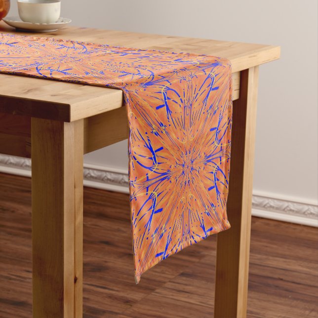Royal Blue And Citrus Orange Tropical Art Design Short Table Runner (In Situ)