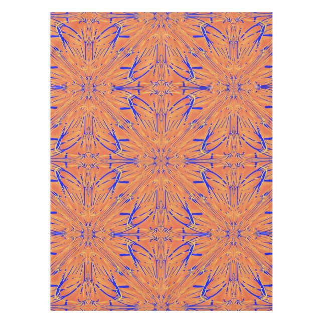 Royal Blue And Citrus Orange Tropical Art Design Tablecloth (Front)