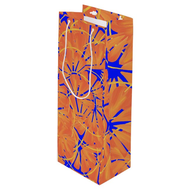 Royal Blue And Citrus Orange Tropical Art Design Wine Gift Bag (Front Angled)