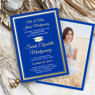 Royal Blue and Foil Photo Graduation Announcement