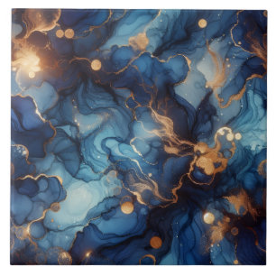 Royal Blue and Gold Alcohol Ink Tile
