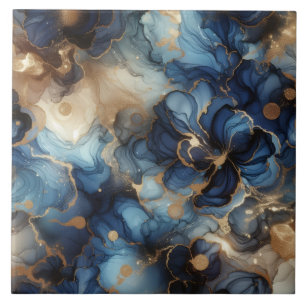 Royal Blue and Gold Alcohol Ink Tile