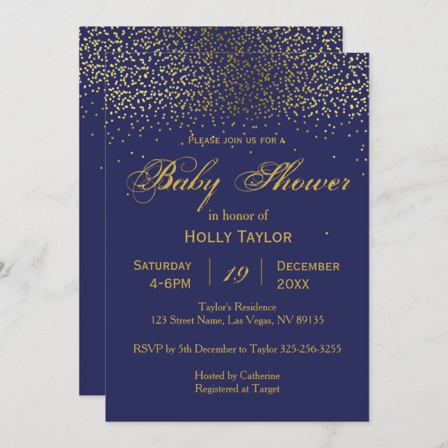 Royal Blue and Gold Baby Shower Invitation (Front/Back)
