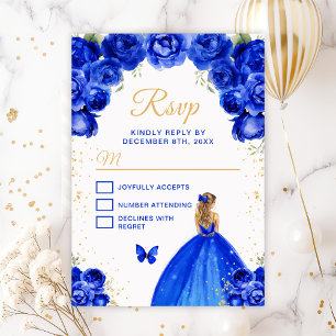 Royal Blue and Gold Blonde Hair Princess RSVP Card