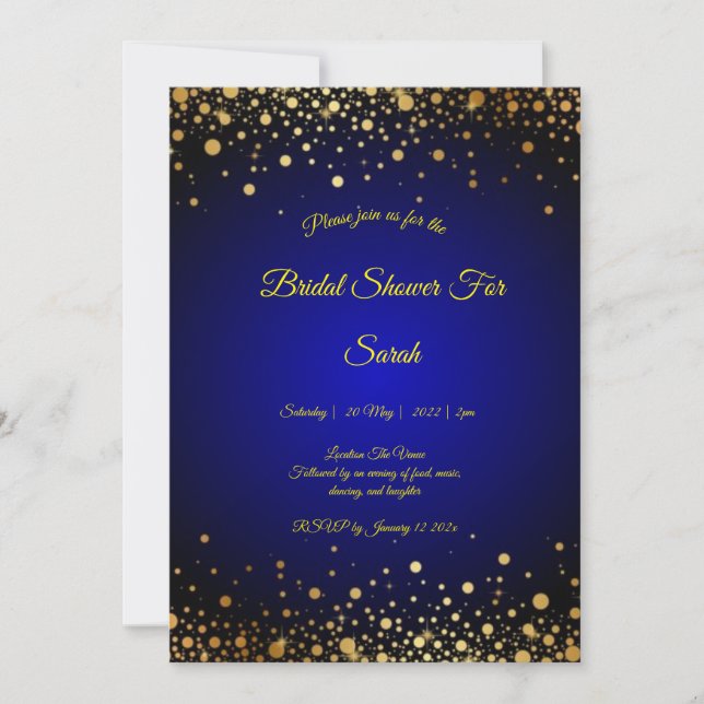Royal Blue and Gold bridal shower invite budget (Front)