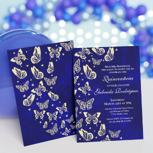 Royal Blue and Gold Butterfly 15th birthday Party Invitation