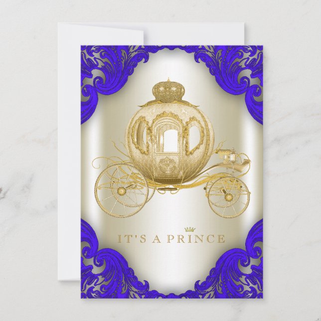 Royal Blue and Gold Carriage Prince Baby Shower Invitation (Front)