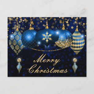 Royal Blue and Gold Christmas Baubles Holiday Postcard