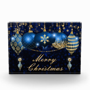 Royal Blue and Gold Christmas Baubles Photo Block