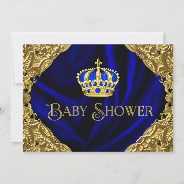 Royal Blue and Gold Crown Baby Shower Invitation (Front)