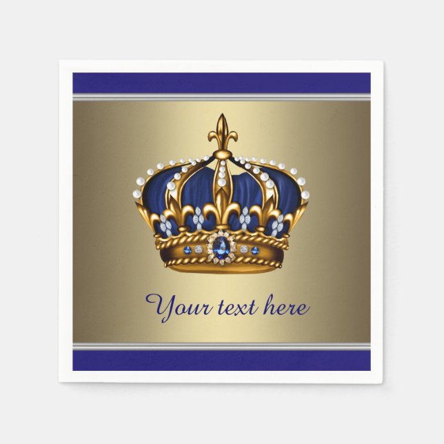 Royal Blue and Gold Crown Baby Shower Napkin (Front)
