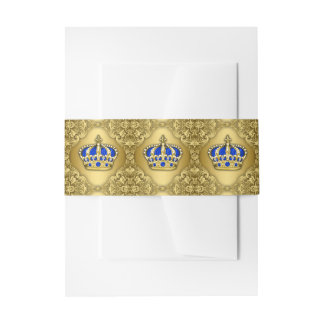 Royal Blue and Gold Crown Invitation Belly Band