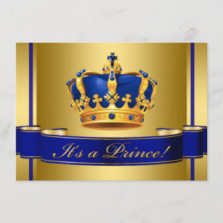 Royal Blue and Gold Crown Prince Baby Shower Invitation