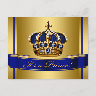 Royal Blue and Gold Crown Prince Baby Shower Invitation