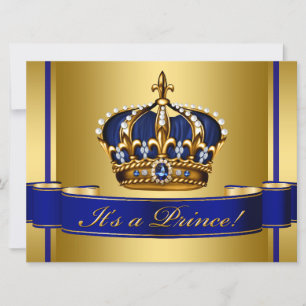 Royal Blue and Gold Crown Prince Baby Shower Invitation