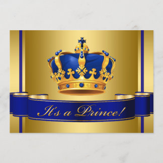 Royal Blue and Gold Crown Prince Baby Shower Invitation