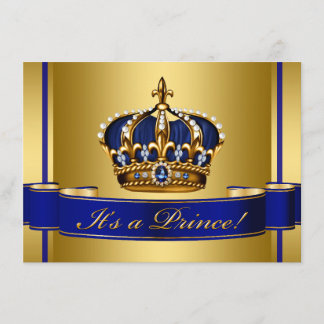 Royal Blue and Gold Crown Prince Baby Shower Invitation