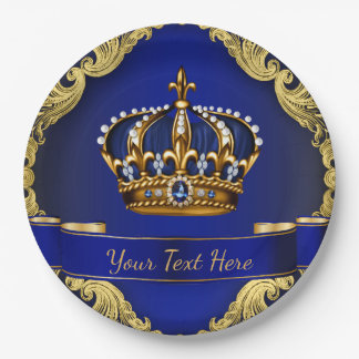 Royal Blue and Gold Crown Prince King Paper Plate