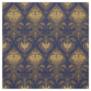 Royal Blue and Gold Damask Design Fabric