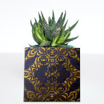Royal Blue And Gold Elegant Classic Baroque Tile<br><div class="desc">Elegant decorative tile design featuring gold baroque ornaments on dark blue background.</div>