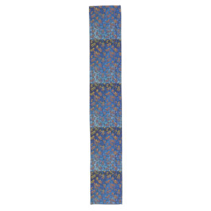 Royal blue and gold fall leaf pattern, modern,chic long table runner