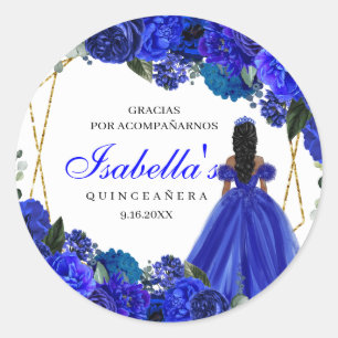 Royal Blue and Gold Floral Quinceanera Classic Rou Classic Round Sticker