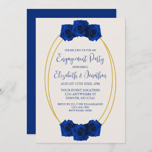 Royal Blue and Gold Geometric Engagement Party Invitation