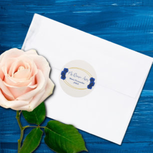 Royal Blue and Gold Geometric Quinceañera Classic Round Sticker