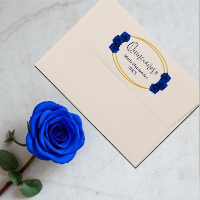 Royal Blue and Gold Geometric Quinceañera Envelope (Creator Uploaded)