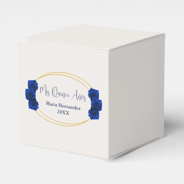 Royal Blue and Gold Geometric Quinceañera Favour Box (Front Side)