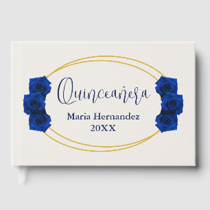 Royal Blue and Gold Geometric Quinceañera Guest Book
