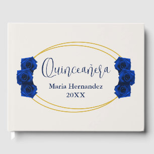 Royal Blue and Gold Geometric Quinceañera Guest Book