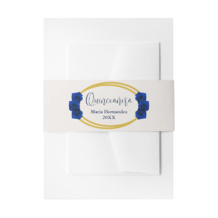 Royal Blue and Gold Geometric Quinceañera Invitation Belly Band