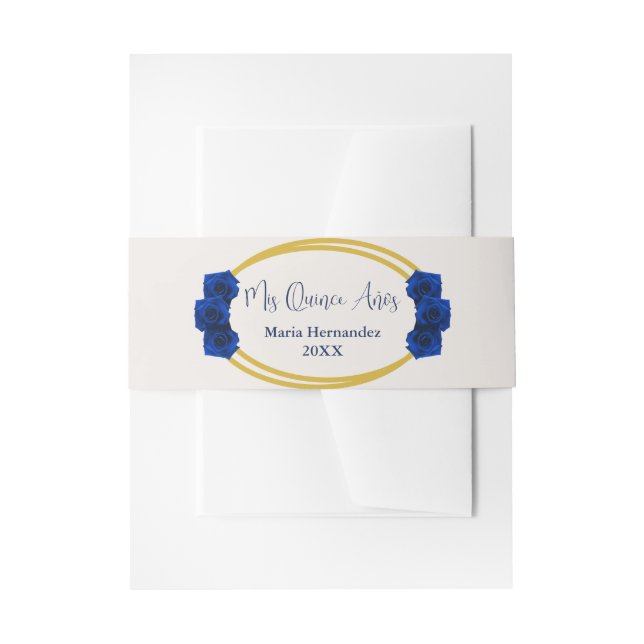Royal Blue and Gold Geometric Quinceañera Invitation Belly Band (Front Example)
