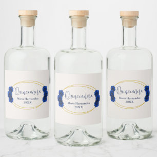 Royal Blue and Gold Geometric Quinceañera Liquor Bottle Label