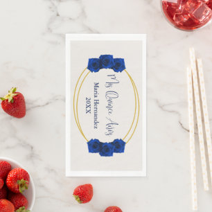 Royal Blue and Gold Geometric Quinceañera Napkin