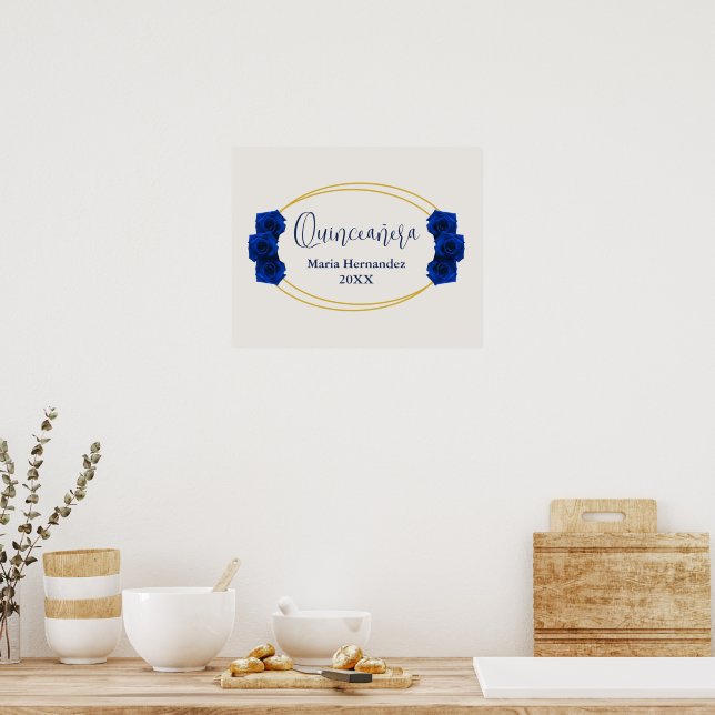 Royal Blue and Gold Geometric Quinceañera Poster (Kitchen)
