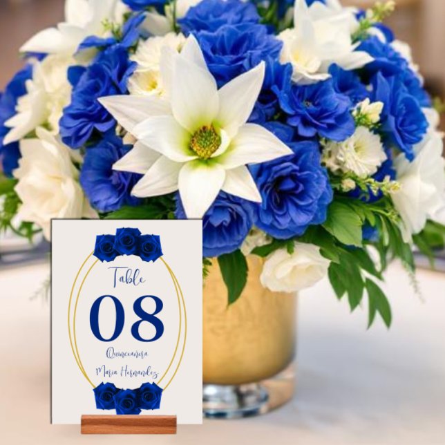 Royal Blue and Gold Geometric Quinceañera Table Number (Creator Uploaded)