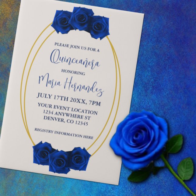 Royal Blue and Gold Geometric Quinceañera Vellum Invitations (Creator Uploaded)