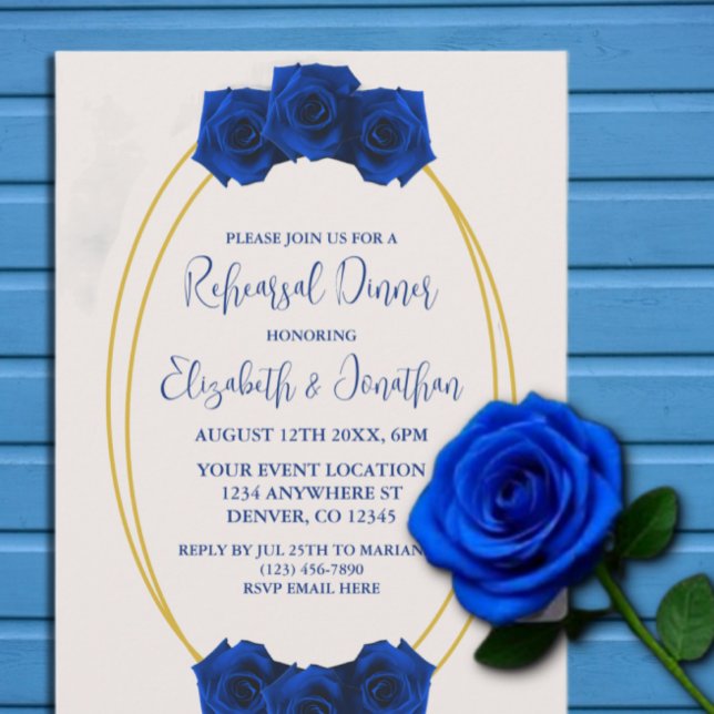Royal Blue and Gold Geometric Rehearsal Dinner Invitation (Creator Uploaded)