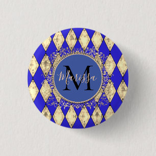Royal Blue and Gold Glam Monogram 3 Cm Round Badge