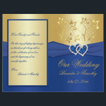 Royal Blue and Gold Joined Hearts Wedding Program<br><div class="desc">This 8.5"x11" royal blue and gold floral joined hearts wedding program matches the invitation and other items shown below. It is designed to be folded down the centre. ****PLEASE NOTE that the higher grade paper is a card stock and does not fold well. All the text is customisable. Email me...</div>