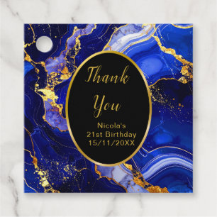 Royal Blue and Gold Marble Agate Birthday Party Favour Tags